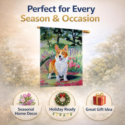 Caroline's Treasures Corgi Springtime in the Garden Flag Canvas House Size