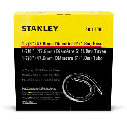 Stanley 19-1100 Wet and Dry Vacuum Extension Hose, 1-7/8 inch, 6 Feet, Fit for Stanley 6-18 Gallon Wet/Dry Vacuum Cleaners, Compatible with SL18191P, SL18199P, SL18701P-10A, Black