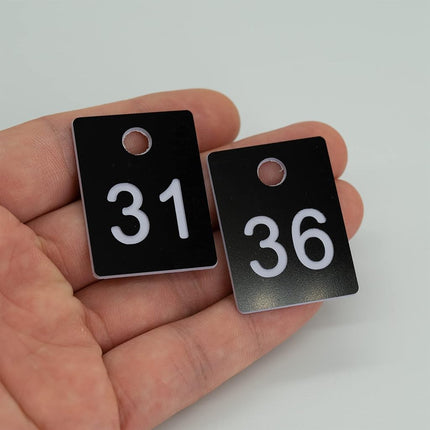 StayMax ABS Plastic Numbered Key Tags Rectangle ID Tag Number Disc with Hole (1-50, Black)