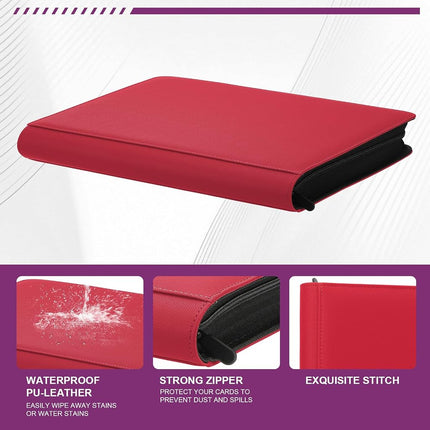 Toploader Binder,Trading Card Binder Storage Hold up 288 Cards 9-Pocket Top Loader Binder with Sleeves for 3"x4" Rigid Toploaders Hard Cases (9Oxblood Red)