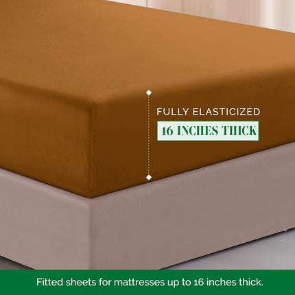 Elegant Comfort Luxurious 1500 Premium Hotel Quality Microfiber Three Line Embroidered Softest 4-Piece Bed Sheet Set, Wrinkle and Fade Resistant, California King, Bronze