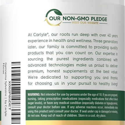 Gymnema Sylvestre Leaf Extract 600 mg | 200 Capsules | Non-GMO and Gluten Free | by Carlyle
