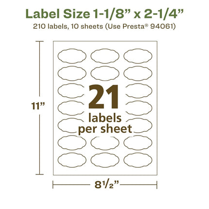 Avery EcoFriendly Matte White Recycled Oval Scalloped Labels, 1-1/8" x 2-1/4", Print-to-The-Edge, Matte White Labels, Permanent Label Adhesive, Laser/Inkjet, 210 Printable Labels