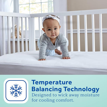 Sealy Baby Cool Comfort Cooling Breathable Waterproof Crib Mattress Protector Pad, Toddler Bed Cover, Infant and Newborn Durable Comfortable Topper, Machine Washable and Dryer Friendly, 52x28”- White