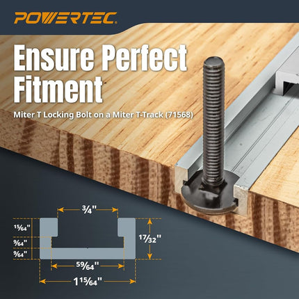 POWERTEC 71167 Rail en T à onglet en aluminium, 121,92 cm, Gris aluminium