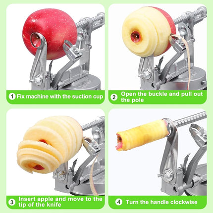 Apple Peeler Corer, Long Lasting Chrome Cast Magnesium Alloy Apple Peeler Slicer Corer with Stainless Steel Blades and Powerful Suction Base for Apples and Potato(Grey)