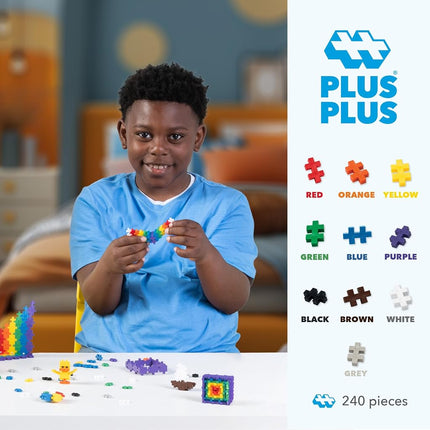 PLUS PLUS – Mini Maker Tube – 240 Piece Basic Color Mix – Construction Building Stem Toy, Interlocking Mini Puzzle Blocks for Kids