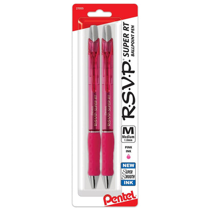 Pentel RSVP Super RT Ballpoint Pen, (1.0mm) Medium Line, Pink Ink, 2-Pk - BX480BP2P