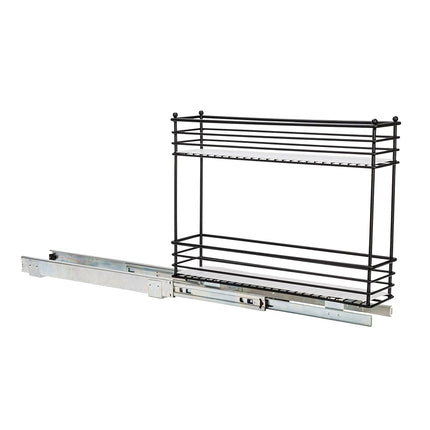 Organisateur coulissant étroit pour armoire Household Essentials, organisateur à deux niveaux, noir mat, idéal pour les armoires étroites dans la cuisine, la salle de bain et plus encore.