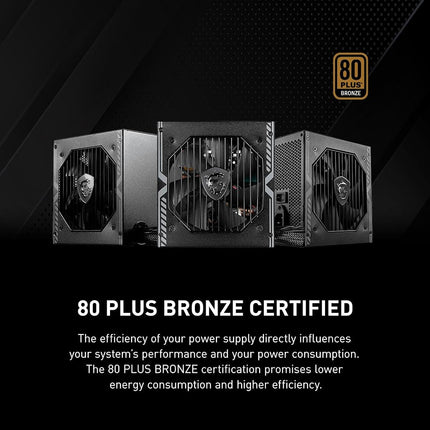 MSI MAG A550BN Power Supply, EU Plug - 550 W, 80 Plus Bronze Certified, ATX Power Supply, 12 V Single Rail, DC/DC Voltage Converter Design, 120 mm Fan