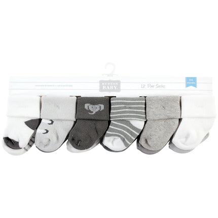 Hudson Baby Unisex Baby Cotton Rich Newborn and Terry Socks, Modern Elephant, 6-12 Months, Modern Elephant, 6-12 Months