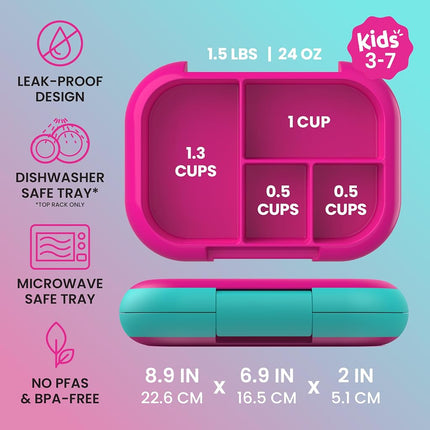 Bentgo® Kids Chill Lunch Box - Bento-Style Lunch Solution with 4 Compartments and Removable Ice Pack for Meals and Snacks On-The-Go - Leak-Proof, Dishwasher Safe, Patented Design (Fuchsia/Teal)