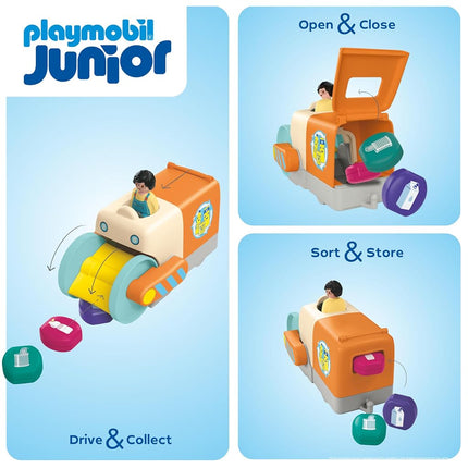 Playmobil | JUNIOR | Fun trash collection vehicle | Toy from 1 year | Gift for toddlers | Sustainable toy with collecting function & accessories | 71774