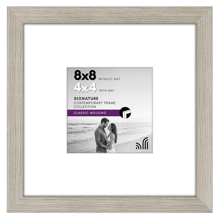 Cadre photo Americanflat 8x8 en bois flotté - Affiche 4x4 avec passe-partout et 8x8 sans passe-partout - Bois composite avec verre incassable pour mur et table