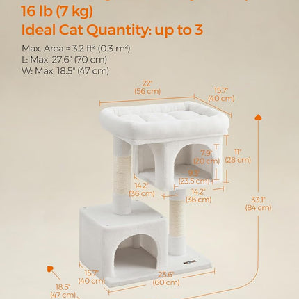 Feandrea Cat Tree, 40.6-Inch Cat Tower, Plush Condo for Extra Large Cats up to 44 lb, Large Perch, 2 Caves, Scratching Post, Cream White UPCT614T01