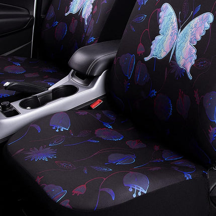 Flying Banner Butterfly car seat Covers ful Set Fashion Universal Lady Woman Female Rear Bench Split Colorized (Muti-Color, Full Set - Printing & Embriodery)