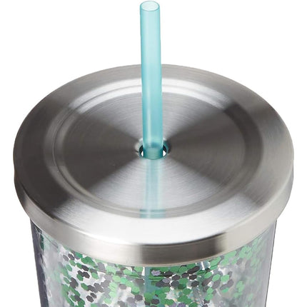 Spoontiques 21316 Slytherin Glitter Cup w/Straw, 20 Ounces, Green