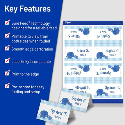 AVERY Printable Small Tent Cards, 2" x 3.5", Two-Sided Printing, Matte White, 2 Pack, 320 Cards Total (5812)