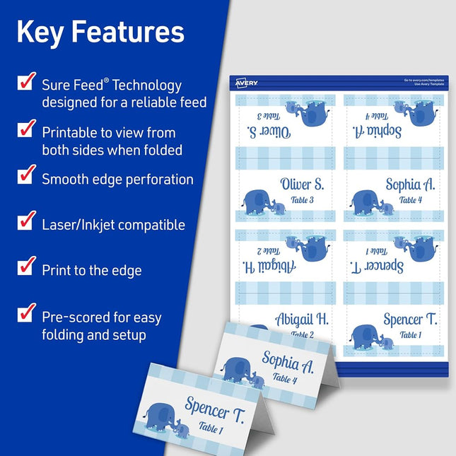 AVERY Printable Small Tent Cards, 2" x 3.5", Two-Sided Printing, Matte White, 2 Pack, 320 Cards Total (5812)