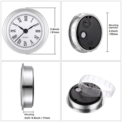 2.4 Inch (61 mm) Quartz Clock Fit-up/Insert with Roman Numeral, Quartz Movement (Silver Rim)
