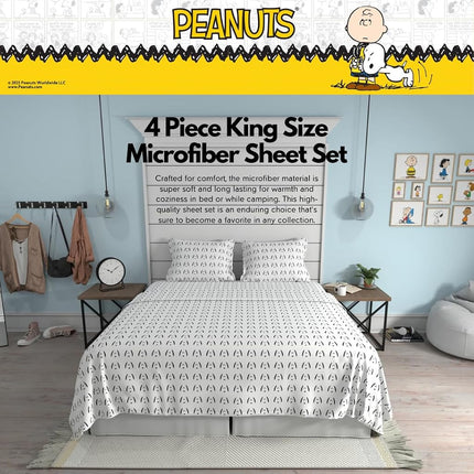 Franco Collectibles Peanuts Snoopy Bedding Super Soft Cozy Microfiber 4 Piece King Sheet Set, (Officially Licensed Product)