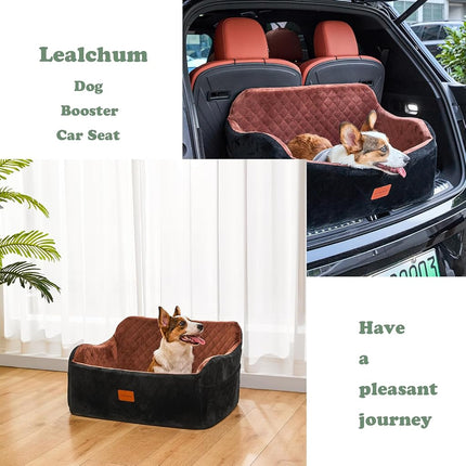 Lealchum Dog Car Seat Up to 55lb,2 Clip-On Safety Adjustable Leashs Car Dog Bed for 2 Small Dogs,Fully Detachable and Washable Pet Car Seat with 2 Storage Pockets,Easy to Install(Black/Grey, Large)