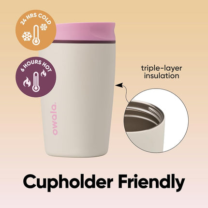 Gobelet à café Owala SmoothSip Slider en acier inoxydable isolé, Tasse à café glacé réutilisable, Tasse de voyage pour café chaud, Sans BPA, 355 ml, Rose/Beige (Daybreak)