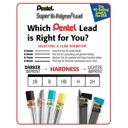 Pentel C25BPHB3K6 Super Hi-Polymer Lead Refills, 0.5mm, HB, Black, 30/Tube, 3 Tubes/Pack