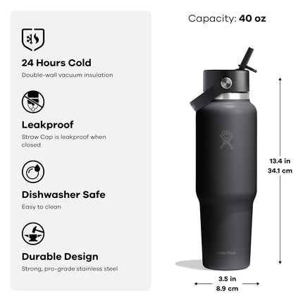 Hydro Flask Travel Water Bottle - Insulated Stainless Steel - Wide Straw Lid, Non Spill, Leakproof in 40 Oz Popstar Pink