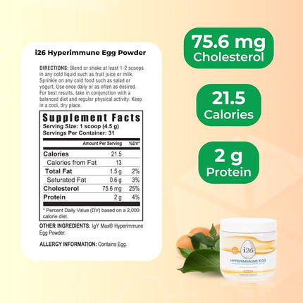 IgY Nutrition i26 Hyperimmune Egg 140 grams Pwdr