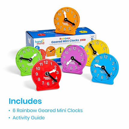 Learning Resources Rainbow Geared Mini Clocks, Set of 6, Ages 5+