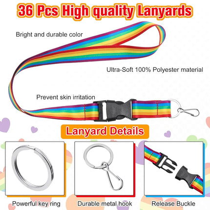 Woanger 36pcs Lanyards Bulk for ID Badges Neck Lanyard Strap Keychain with Quick Release Detachable Buckle Keychain Lanyard (Rainbow Color)