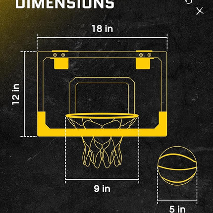 SKLZ 18" Mini Basketball Hoop with Shatterproof Backboard, Breakaway Rim, Heavy Duty Net, 5" Ball - Over-Door Mounts for Office, Dorm, Bedroom
