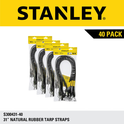 STANLEY S300431 Black 31" Rubber Tarp Bungee Cords for Boating, Camping, Cargo Support, 40 Pack
