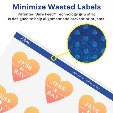 Avery Matte White Removable Heart Labels with Sure Feed Technology, Print-to-The-Edge, 1.5" x 1.5", 500 Removable Labels, Laser/Inkjet Printable Labels