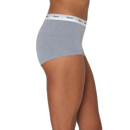 Hanes Women's Originals Underwear, Breathable Stretch Cotton Boyshort Panties, 4-Pack Boy Short, Shelton Red/Concrete Heather/White/Black, XXL (Pack of 4)