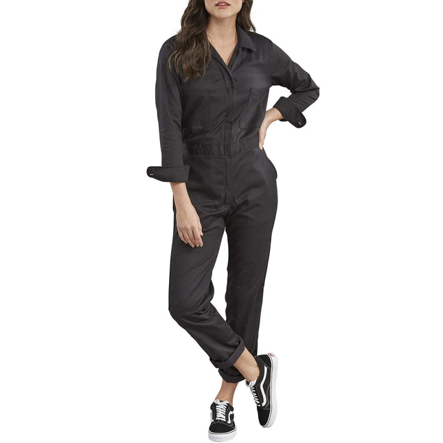 Combinaison de travail utilitaire Dickies pour femme en sergé de coton à manches longues, noir, X-Large US