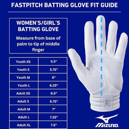 Mizuno F-257 Women's Softball Batting Glove, White-Black, Large