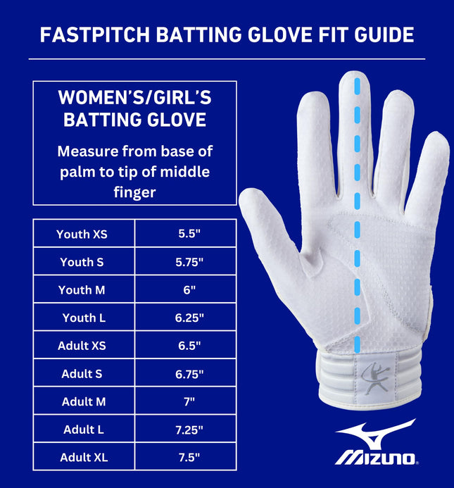 Mizuno Finch Women's Softball Padded Batting Glove, White-Charcoal, X-Large