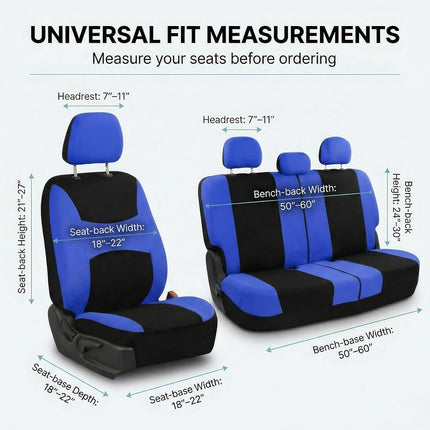 FH Group Automotive Seat Covers Blue Black Universal Fit Bucket Bench Cover fits most Cars, SUVs, and Trucks (Full Set Airbag Compatible with Split Bench) FB030BLUEBLACK115-SEAT