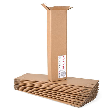 Paclord Lot de 12 Grandes Boîtes en Carton 15,2 x 7,6 x 61 cm (L x l x H) – Boîtes d'Emballage Fabriquées aux États-Unis pour Déménagement, Expédition ou Stockage – Approuvé USPS, UPS