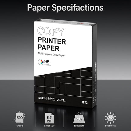M&G Multipurpose Copy Printer Paper, 8.5 x 11, 20lb, 1 Ream (500 Sheets), 95 Bright, White