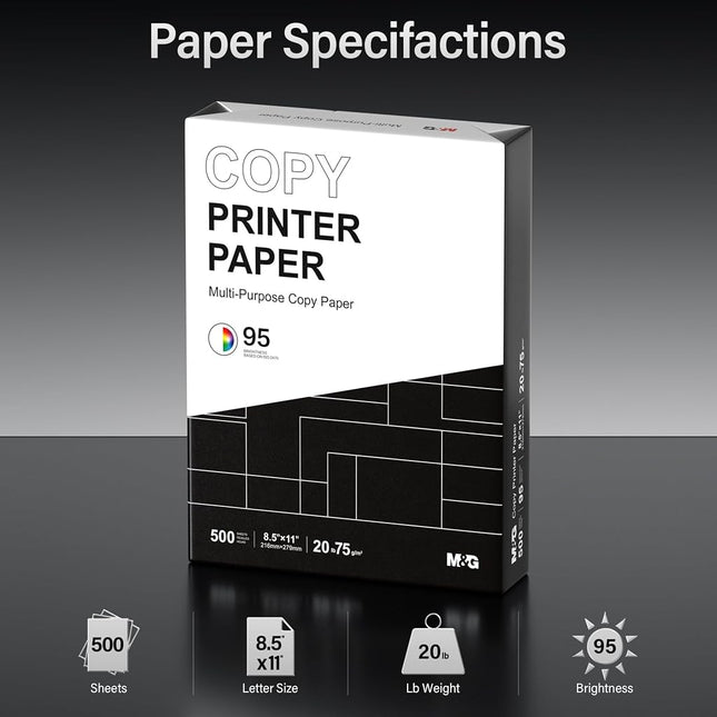 M&G Multipurpose Copy Printer Paper, 8.5 x 11, 20lb, 1 Ream (500 Sheets), 95 Bright, White