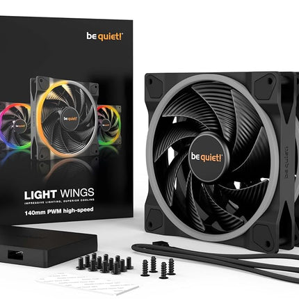 be quiet! Light Wings 140mm PWM High-Speed Fan, 3 Fans Included, ARGB Lighting, Multiple Colors and Modes, Silence-Optimized Fan Blades, High Air Pressure, Low Noise-Generating Turbulences