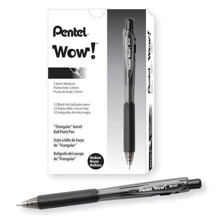 Pentel BK440 Retractable Ballpoint Pen and Ergonomic Triangular Grip Zone Pack of 12 Black