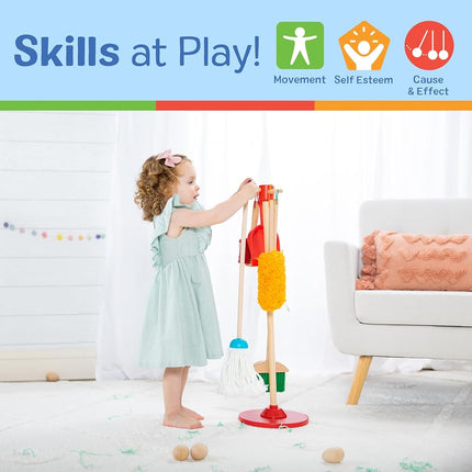 Melissa & Doug Nettoie ! Balaye ! Lave ! Ensemble de nettoyage en bois de 6 pièces pour jeux d'imitation, balai, plumeau, jouets de nettoyage de taille enfant pour garçons et filles - Certifié FSC - Certifié FSC