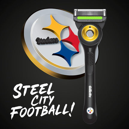 Gillette Labs Custom NFL Steelers Edition Men's Shaver Razor - 1 Handle, 4 Razor Refills and Magnetic Stand, Holiday Gifts for Men, GilletteLabs with Peeling Sticks