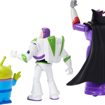 Mattel Disney Pixar Storytellers Story Intergalactic 3-Pack of Action Figures, 4-Inch Scale Buzz Lightyear, Zurg & Alien Posable Toys