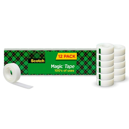Scotch Magic Office Tape Refills, 3/4" x 1000" Roll, Clear, 12/Pack