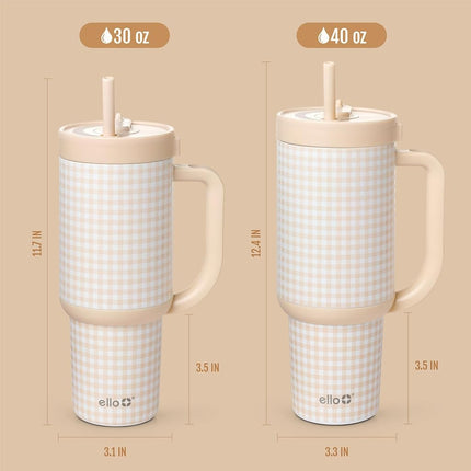 Ello Oasis 30oz Stainless Steel Water Bottle - Beige Gingham